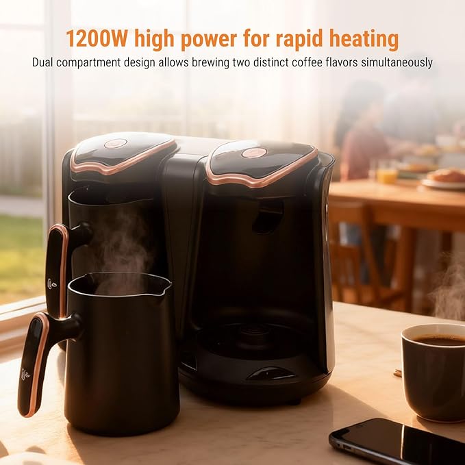 Bewinner 1200W Electric Turkish Coffee Maker Machine Adjustable Temperature Dual Pot Coffee Brewer with 500ml Capacity Each Maker for Home Office