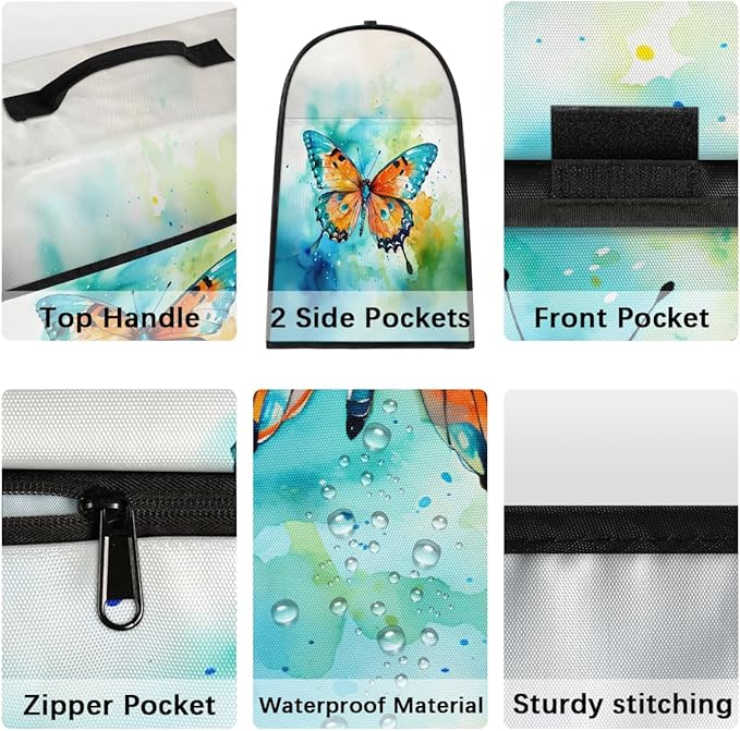 Kitchen Aid Mixer Cover Watercolor Butterfly Animal Stand Mixer Cover Compatible with 6-8 Quarts Stand Mixers Dust Covers with Zipper Pocket Foldable Washable Kitchen Aid Organizer Bag