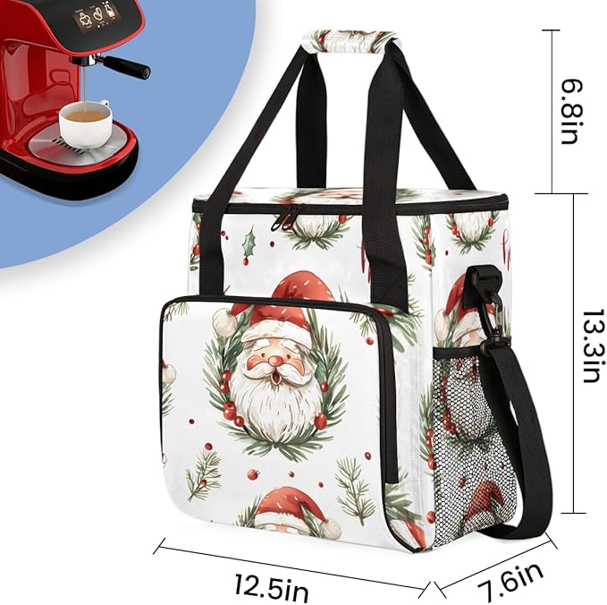Cute Santa Claus Coffee Maker Carrying Bag Abstract Santa Claus Travel Storage Bag Compatible with K-Mini or K-Mini Plus Single Serve Coffee Brewer Carrying Case with Pockets &amp Shoulder Strap