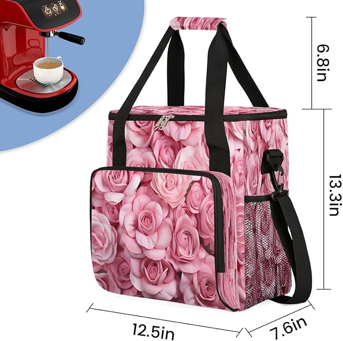Charming Roses Coffee Maker Carrying Bag Compatible with K-Mini or K-Mini Plus Portable Single Cup Coffee Maker Case with Pockets for K Cup Pods