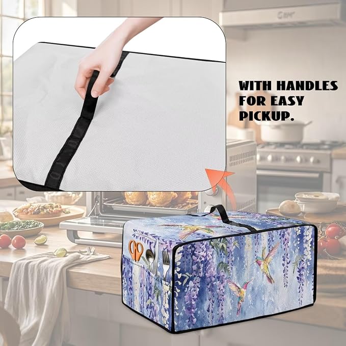 Heat-resistant Toaster Oven Cover Waterproof Dust-Proof Protective Case with Storage Pockets to Hold Jam Spreader Knife &amp Toast Machine Tongs Gazing Hummingbird
