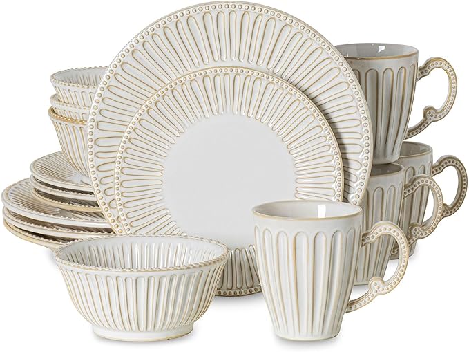 Dinnerware Set for 4 Ceramic Plates Bowls and Mugs Dishwasher &amp Microwave Safe Ideal for Family Dinners Parties and Everyday Use White (16-Piece)