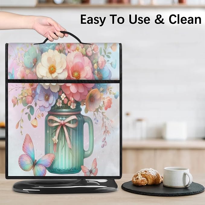 Kitchen Aid Mixer Cover Butterfly Color Flower Stand Mixer Cover Compatible with 6-8 Quarts Stand Mixers Dust Covers with Zipper Pocket Foldable Washable Kitchen Aid Organizer Bag