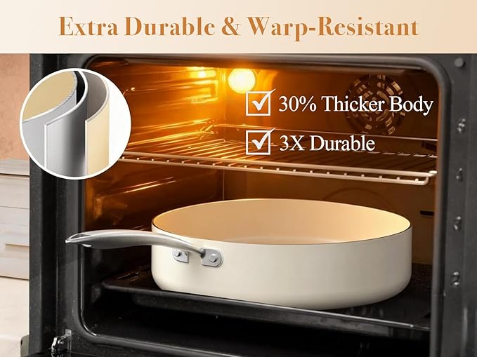 PekGema Ceramic Pots and Pans Set 16 Pcs Cookware Set Non Toxic Nonstick Kitchen Cookware Oven Safe Cooking Pan Set PFAS PTFE PFOA FREECompatible with All Cooktops comfortable handle.Cream White