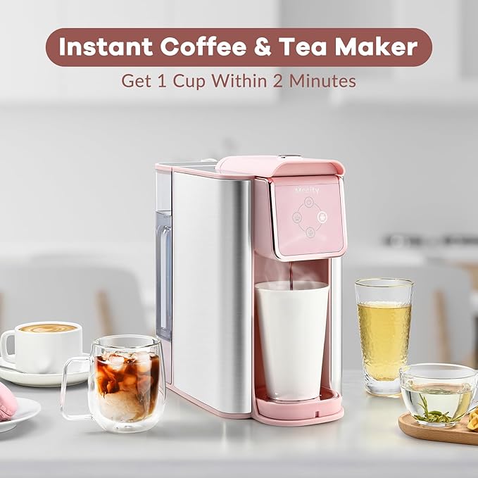 Mecity Pink Coffee Maker 3-in-1 Single Serve Coffee Machine For Flat Bottom Coffee Capsule Ground Coffee 6 to 10 Ounce Cup Removable 50 Oz Water Reservoir 120V 1150W
