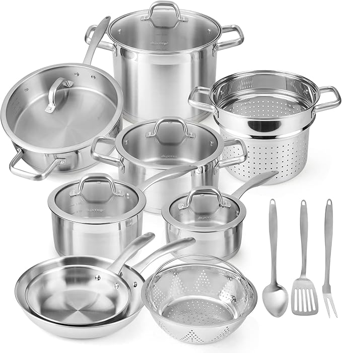 Duxtop Professional Stainless Steel Pots and Pans Set 17PC Induction Cookware Set Impact-bonded Technology