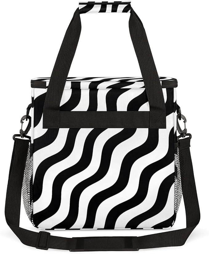 Wavy Line Coffee Maker Travel Bag for Keurig K-Mini/K-Mini Plus Insulated Waterproof Tote with Pockets for K-Cup Portable Single-Serve Brewer Case