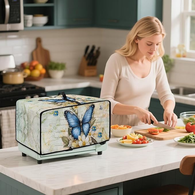 Doojoayie 6 Slice Toaster Cover Bread Machine Cover with Top Handle Design Kitchen Small Appliance Dust Protetor Stain Resistant Universal Fit Butterfly Print