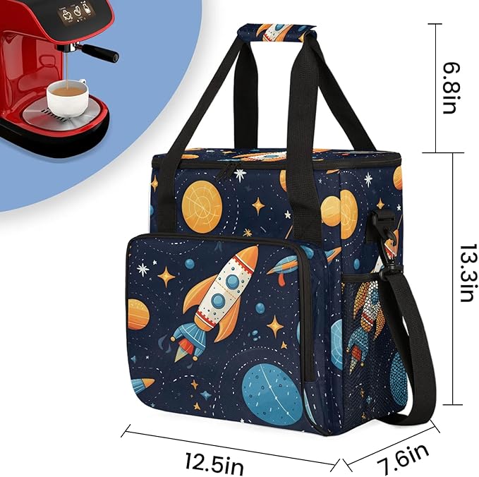 Space Rocket Galaxy Travel Coffee Maker Carrying Bag Large Organizer Storage Tote Bag Insulated Reusable Cooler Grocery Bags