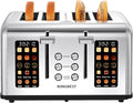 4 Slice Touch Screen Toaster Easy-to-Use Digital Stainless Steel Toaster with Wide Slots Reheat Defrost Cancel Removable Crumb Tray Silver