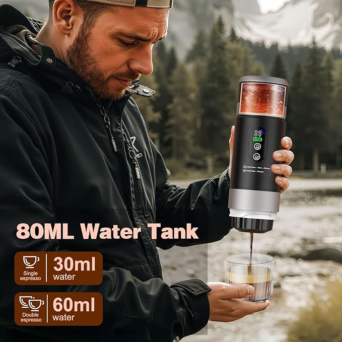 Portable Espresso Machine with Removeable Battery 20 bar Mini Travel Coffee maker Expresso Coffee Maker with USB-C3-in-1 Car Coffee Maker Self-Heating Ground Coffee &amp Capsule(Ns&ampDG)