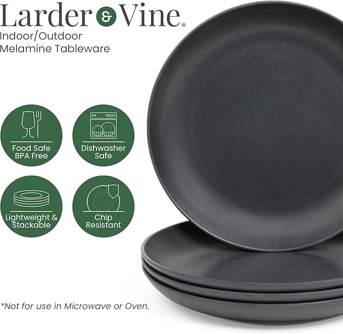 Larder &amp Vine 12-Piece Melamine Dinnerware Set: Durable Lightweight Break-Resistant Plates &amp Bowls – Stylish Non-Toxic Dishwasher Safe – Ideal for Everyday Use Indoor &amp Outdoor Dining