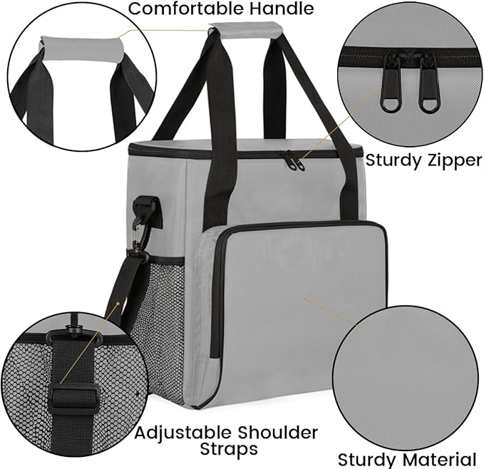 Grey Coffee Maker Carrying Bag Waterproof Insulated Leakproof Cooler Bag Portable Storage Tote Bag Organizer With Shoulder Strap