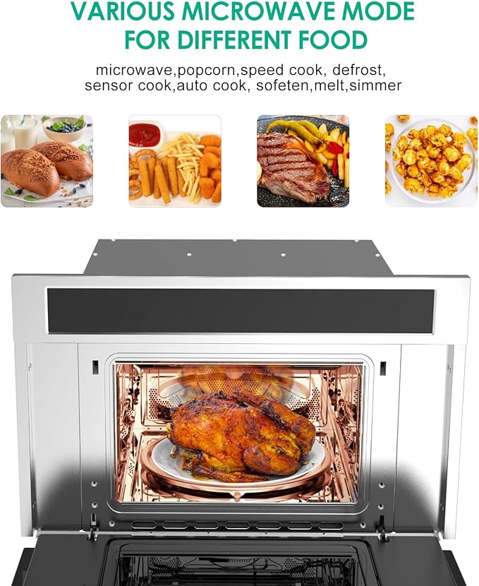 30 ft Microwave Convection Oven 1.6 Cu Ft Built In Microwave Oven with Air Fryer-Child Safety Lock-Drop Down Door 1700W Touch Control-Multiple Cooking Modes Ideal for Modern Kitchens