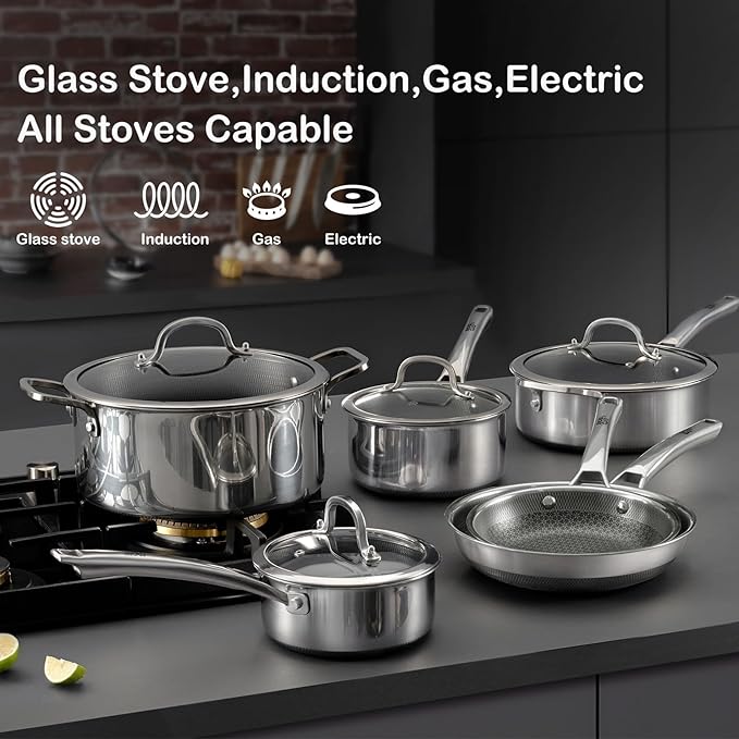 Sauce pan with lid1.5 Quart Hybrid Nonstick Sauce pans set Stainless Steel cookwarenon stick Pots PFOA FreeWorks on InductionCeramic and Gas Cooktops