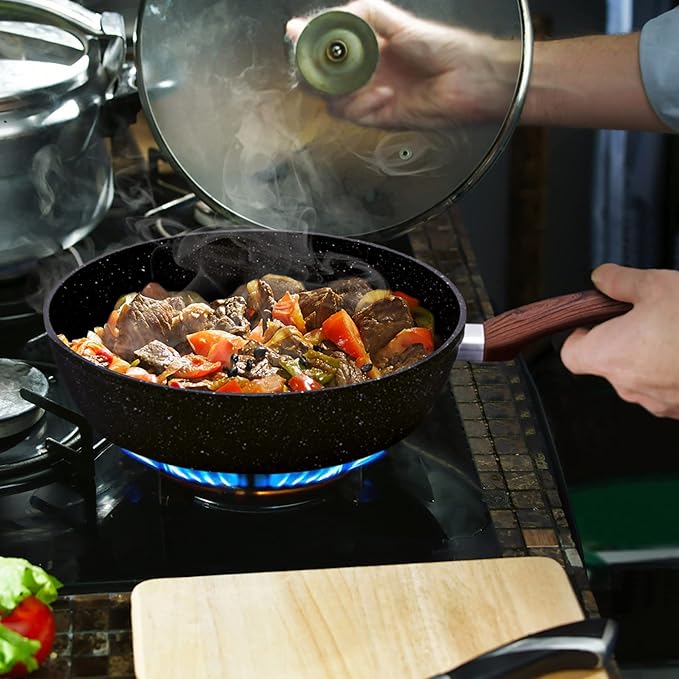 MAISON ARTS 17 Piece Pots and Pans Set Non Stick Kitchen Cookware Sets with Nonstick Granite Stone Coating Suitable for Induction Cooktops Black