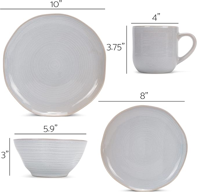 Elanze Designs Reactive Glaze Farmhouse Rustic Boho Ceramic Stoneware Dinnerware 16 Piece Plate Bowl Mug Dish Set - Service for 4 Pale Grey