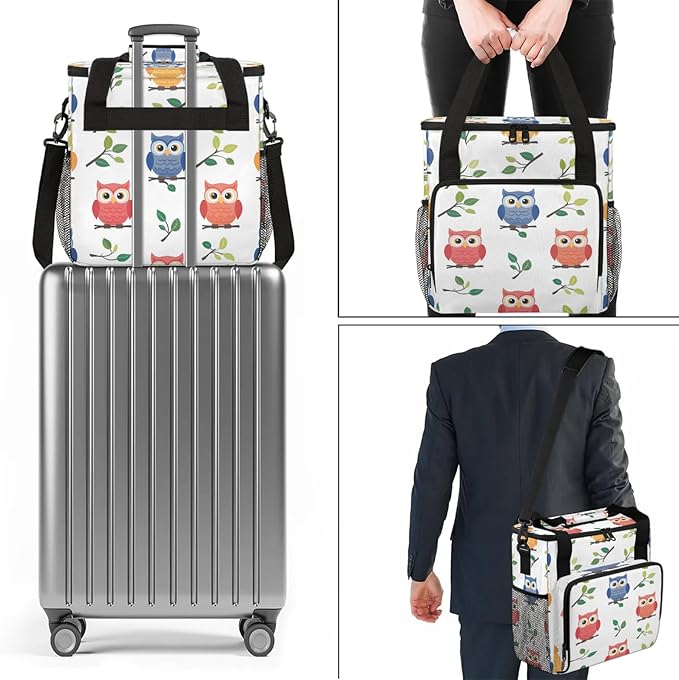 Owls Travel Coffee Maker Carrying Bag Large Organizer Storage Tote Bag Insulated Reusable Cooler Grocery Bags