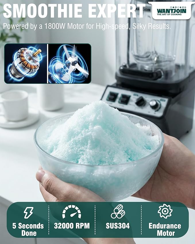 WantJoin Commercial Blender- 80Oz Quiet Smoothie Blender with Soundproof Shield Professional Ice Crusher Heavy Duty with Self-Cleaning High-speed Ice Drink Maker for Restaurant Bars Café Home