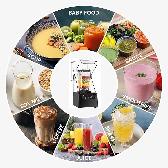 2000ml Professional Blender 2200W Professional Blender with Soundproof Shield with 6 17000rpm Blades and Automatic Cleaning Blender for Kitchen Fruits Shakes Smoothies and Frozen Drinkser