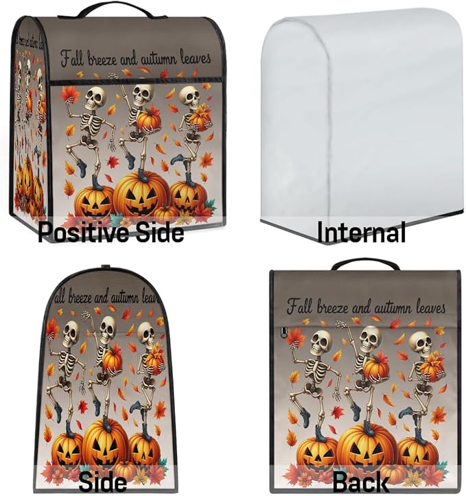 cfpolar Kitchen Aid Mixer Cover Compatible with 6-8 Quarts Fall Skeleton Pumpkin Stand Mixer Cover Kitchen Aid Mixers Accessories Appliance Organizer Bag Dust Covers with Zipper Pocket