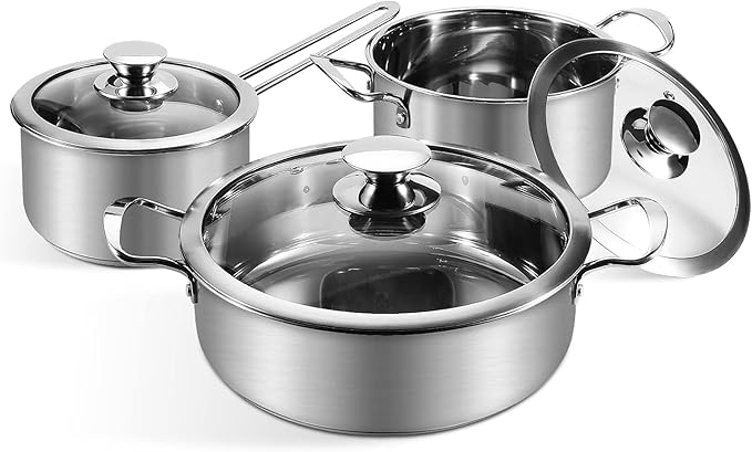 Wodillo 6Pcs Pots and Pans Set Stainless Steel Pot Set Nonstick Kitchen Cookware Set Induction Pots Set with Stay-Cool Handle Works with Electric and Gas Cooktops Dishwasher Safe