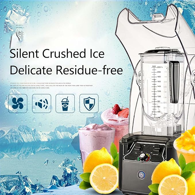 Commercial Professional Blender Juice Smoothie Machine W/Shielded Silent Housing 2200W Electric Food Processor Black