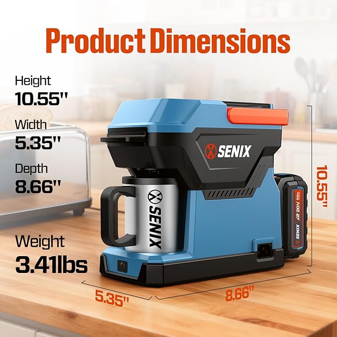 SENIX Portable Coffee Maker with 5000mAh Battery Dual AC/DC Electric Coffee Machine for Car/RV/Camping Cordless Outdoor Travel Brewer Compatible with Ground &amp ESE Pods Included Cup