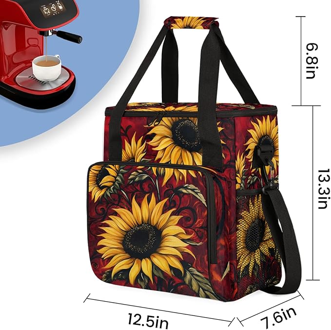 Sunflower Coffee Maker Travel Bag Flower Insulated Grocery Bag Travel Picnic Leakproof Cooler Bags With Shoulder Strap