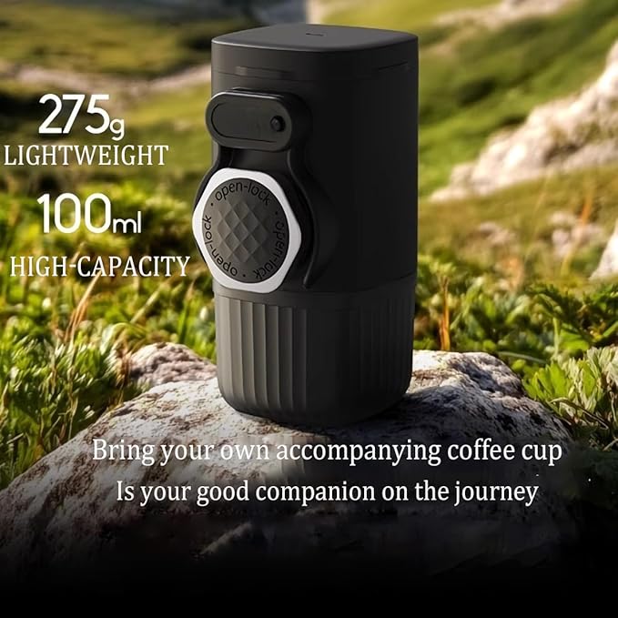 Portable Hand press Coffee Maker with with Capsule Compartment and Coffee Powder Bowl &amp Travel Mug - Compact Espresso Machine for Home Travel Manual Coffee Brewing
