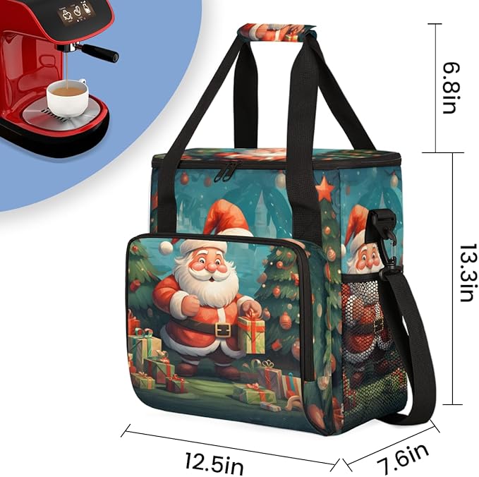 Colorful Santa Claus Coffee Maker Carrying Bag Graffiti Santa Claus Travel Storage Bag Compatible with K-Mini or K-Mini Plus Single Serve Coffee Brewer Carrying Case with Pockets &amp Shoulder Stra