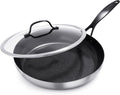 GreenPan Venice Pro Noir Tri-Ply Stainless Steel Healthy Ceramic Nonstick 12 Frying Pan Skillet with Lid Matte Black Handle PFAS-Free Multi Clad Induction Dishwasher Safe Oven Safe Silver
