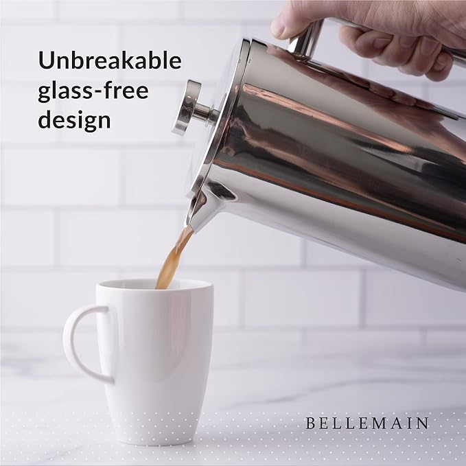 Bellemain French Press Coffee Maker Extra Filters Included 35 oz Stainless Steel