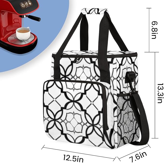 Ethnic Aztec Coffee Maker Carrying Bag Grey Mandala Travel Storage Bag Compatible with K-Mini or K-Mini Plus Single Serve Coffee Brewer Carrying Case with Multiple Pockets &amp Shoulder Strap