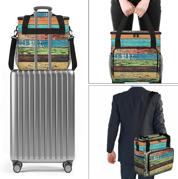 Retro Rustic Wooden Texture Coffee Maker Carrying Bag Travel Storage Bag Compatible with K-Mini or K-Mini Plus Single Serve Coffee Brewer Carrying Case with Multiple Pockets &amp Shoulder Strap