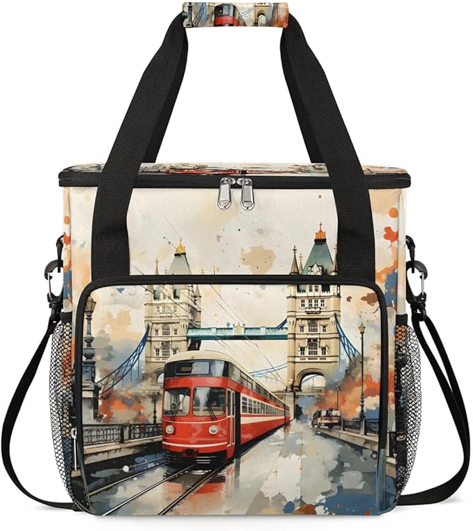 Watercolor City Landscape Coffee Maker Carrying Bag Compatible with K-Mini or K-Mini Plus Portable Single Cup Coffee Maker Case with Pockets for K Cup Pods