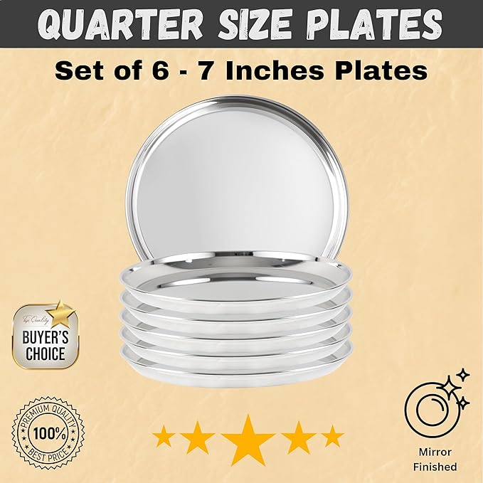 48 Pieces Dinner Set Stainless Steel Dinnerware Set Service for 6 (Full Plates Quarter Dishes Bowls Tumblers) Metal Reusable set for Home Kitchen Camping Dishwasher Safe