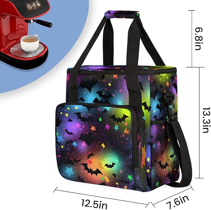 Halloween Bat Coffee Maker Carrying Bag Dreamy Bat Travel Storage Bag Compatible with K-Mini or K-Mini Plus Single Serve Coffee Brewer Carrying Case with Multiple Pockets &amp Shoulder Strap
