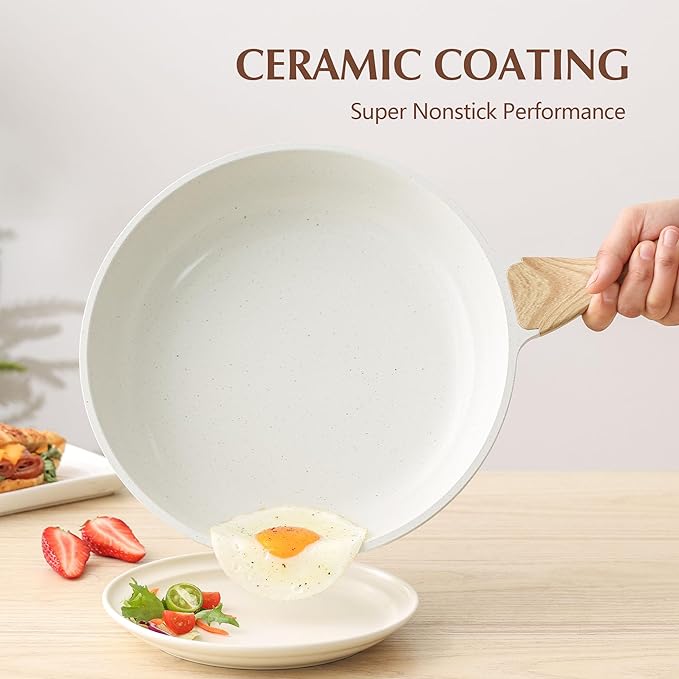 SENSARTE Ceramic Nonstick Cookware Set 15 Piece includes 10 Inch Omelet Pan with Lid Induction Compatible Frying Pan Skillet