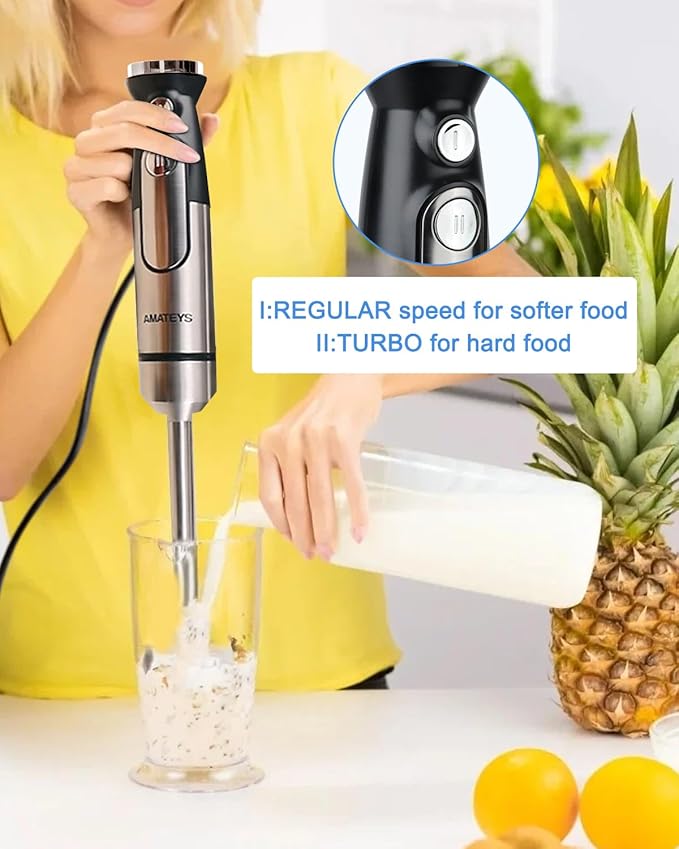 Handblender with PlugImmersion Blender Handheld Heavy-Duty Copper Motor Detachable Stainless Blade Dishwasher Safe 2 Modes with PulseInfinitely Variable Speed Space-Saving Design