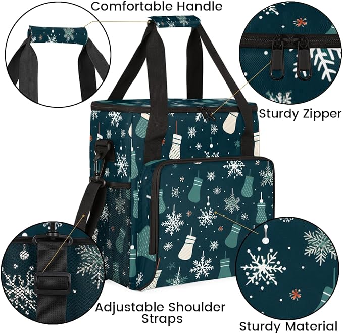 Xmas Stocking Coffee Maker Carrying Bag Snowflake Travel Storage Bag Compatible with K-Mini or K-Mini Plus Single Serve Coffee Brewer Carrying Case with Multiple Pockets &amp Shoulder Strap