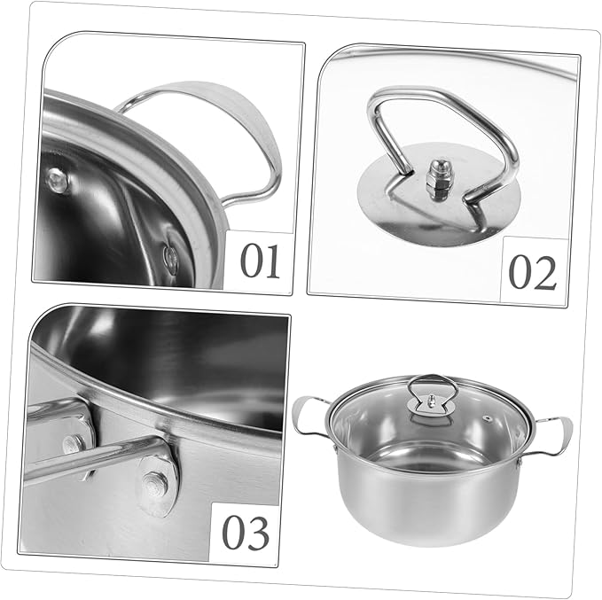 Zerodeko Multi Functional Stainless Steel Cookware Set with Comfortable Handles Includes Milk Pot Fry Pan and Soup Pot for Healthy Cooking and Easy Cleaning