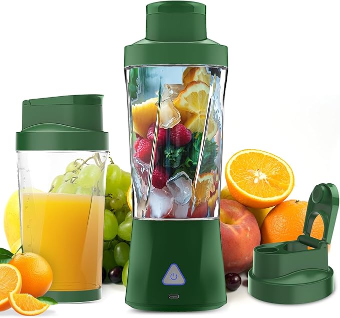 Portable Blender 360W Personal Blender for Shakes and Smoothies for Kitchen 24 Oz BPA Free Traveling Juicer Cup and Lid with 6 Blades Self Cleaning Portable Juicer for Kitchen/Travel/Gym Green