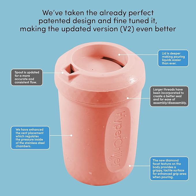 HyperChiller HC2RG Patented Iced Coffee/Beverage Cooler NEW IMPROVEDSTRONGER AND MORE DURABLE! Ready in One Minute Reusable for Iced Tea Wine Spirits Alcohol Juice 12.5 Oz Rose Gold