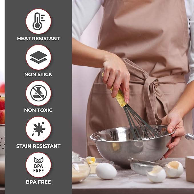 Kaluns 50 PCS Silicone Kitchen Utensils Set Complete Kitchen Set - 800°F Heat Resistant Non-Stick Premium Cooking Utensils W Wooden Handles - Can Opener Masher Turner Silicone Spatula Set