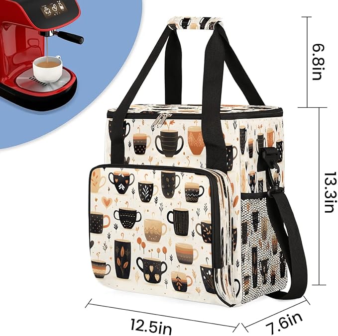 Coffee Print Coffee Maker Carrying Bag for Keurig K-Mini or K-Mini Plus Storage Portable Coffee Maker Travel Bag