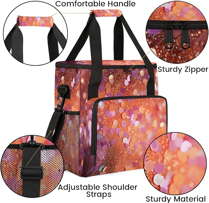 Glitter Coffee Maker Carrying Bag Rust Red Portable Travel Storage Tote Bag Compatible with K-Mini or K-Mini Plus Single Serve Coffee Brewer Carrying Case with Multiple Pockets &amp Shoulder Strap