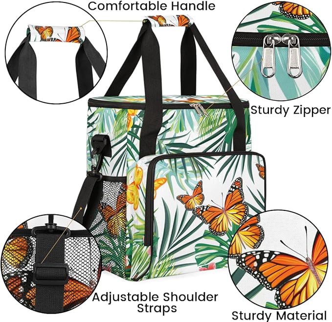 Butterfly Flower Leaf Palm Tree Coffee Maker Carring Bag Travel Tote Bag Compatible with Keurig K-Mini or K-Mini Plus Portable Single Serve Coffee Brewer Case with Pockets for K-cup Pods
