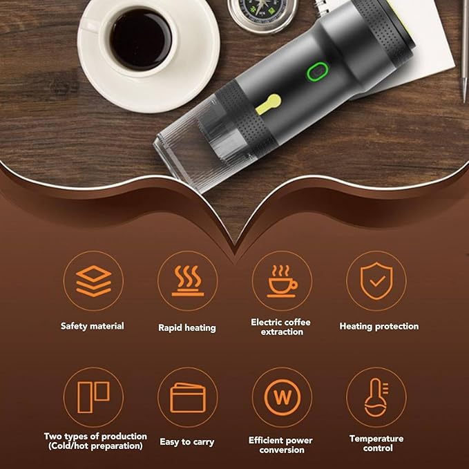 Portable Capsule Coffee Maker 60Ml Electric Cordless Espresso Maker Fast Heating Electric Coffee Maker for Camping Travel Hiking Office. (with USB)C