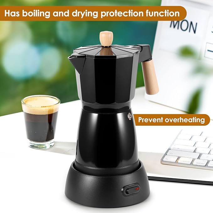 Electric Espresso Coffee Maker - 6 Cup Coffee Pot 300ml Electric Moka Pot Portable Aluminum Cafeteras Electricas Italian Coffee Maker with Detachable Base Coffee Machine Gift for Coffee Lovers